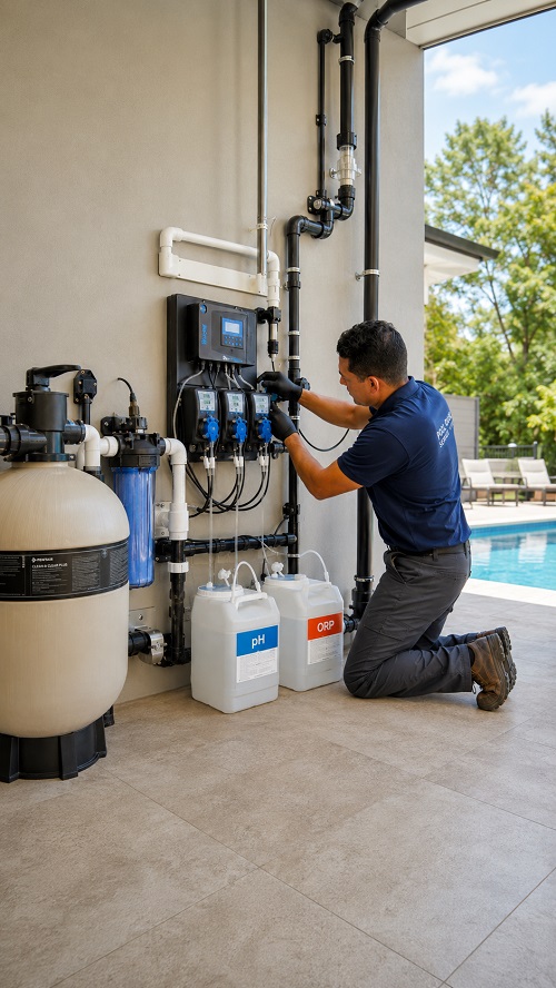Pool dosing system replacement with chemical dosing equipment and sensors
