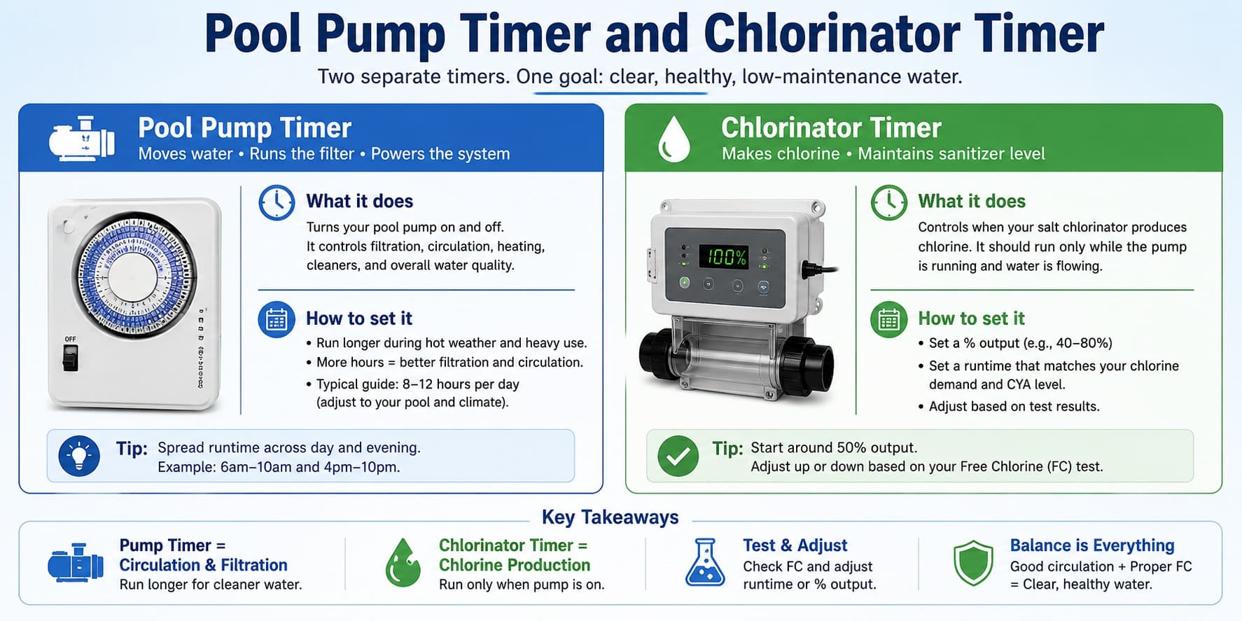 Pool pump timer and salt chlorinator controls installed with pool filtration equipment